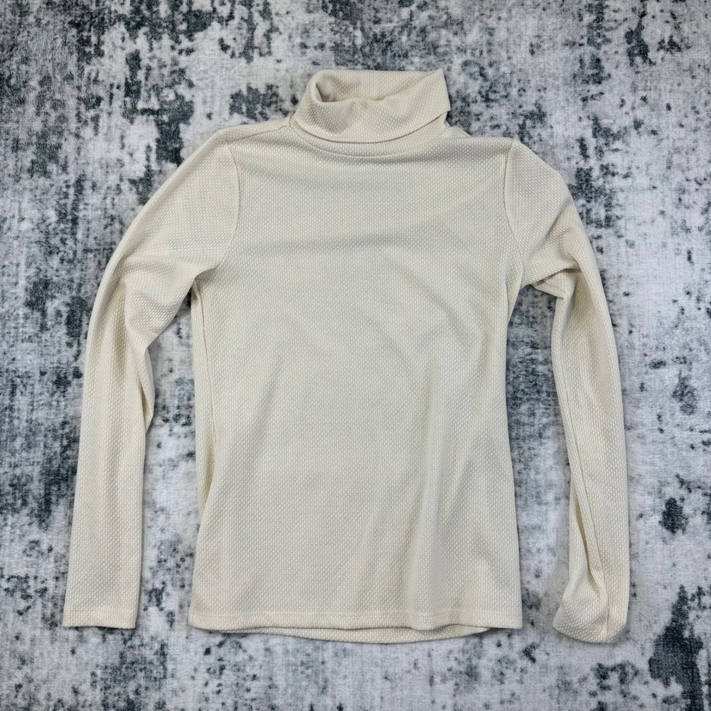 Loft Outlet Turtleneck Top Women XS Cream Waffle Knit Long Sleeve Stretch
